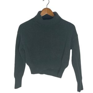 LIT Activewear Wool Blend Cropped Turtleneck Sweater Green Medium